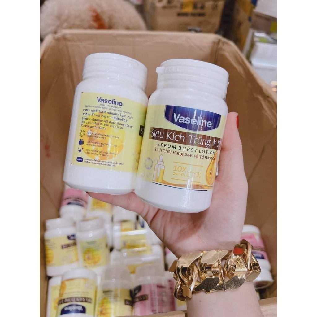 Dưỡng trắng vasaline và siêu kích trắng x10 hồng và vàng