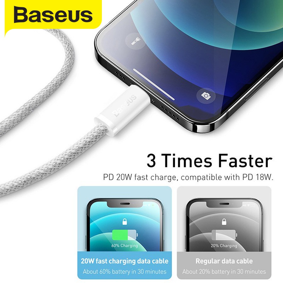 Cáp sạc nhanh PD20W Baseus Dynamic Series Type-C dành cho iP12/13/14, data 480Mbps, dây bọc dù, dài 1m/2m