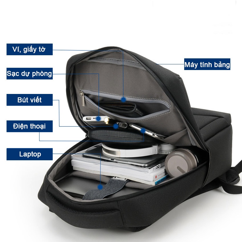 Balo laptop 15.6 inch B1072 NASI Store hàng cao cấp có cổng sạc tặng kèm dây sạc ba lô đựng laptop nam nữ thời trang