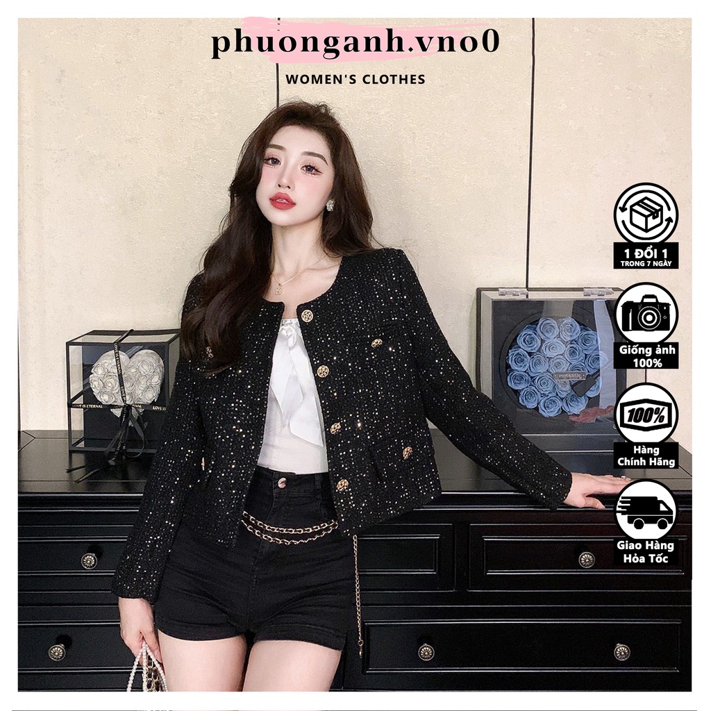 Áo Dạ Tweed Kim Tuyến 2 Lớp Siêu Xinh, Chất Dầy Dặn Thích Hợp Mặc Thu Đông, Phong Cách Sang Trọng - phuonganh.vno0