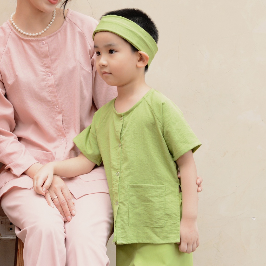 Xanh/Hồng_Bộ Bà ba NGẮN TAY áo đũi xước nhật quần dài thô hàn Bà ba Colorful Set