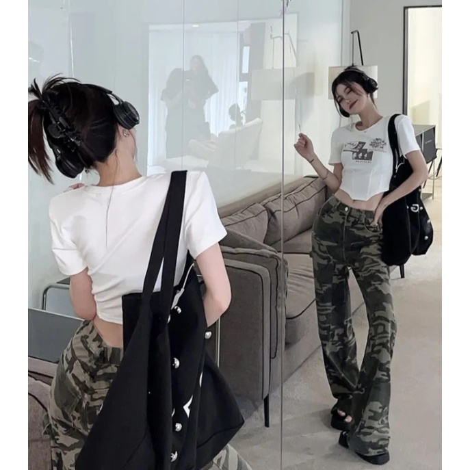 Áo Thun Dáng Ngắn Form Ôm Phong Cách retro Mỹ