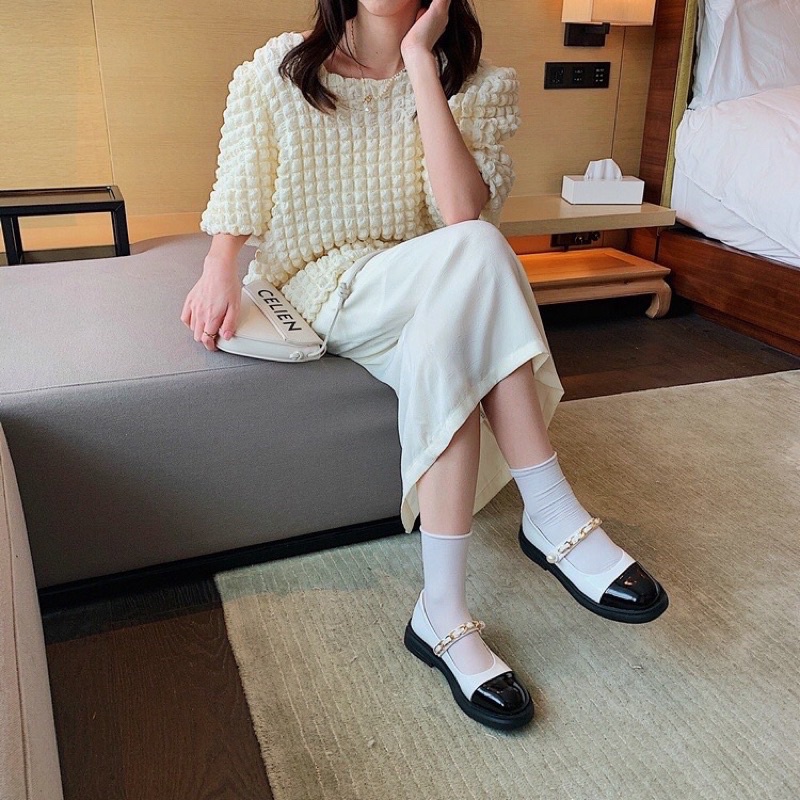 Giày búp bê nữ Quai Xích da mềm Cao Cấp mới 2023