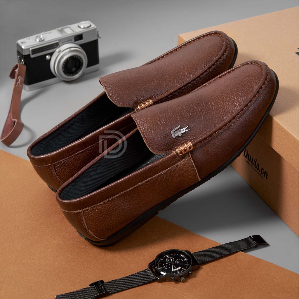 Giày Lười Nam Da Bò - Xưởng giày da Chu Hải Nam L020 - Đen Nâu