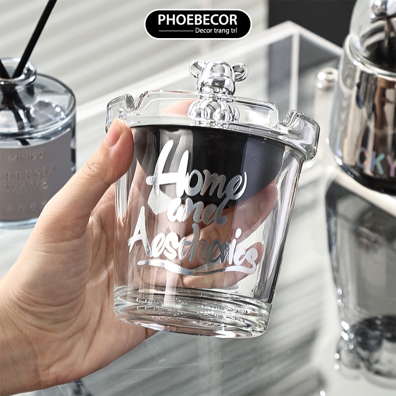 Gạt tàn phễu sang trọng có nắp ngăn tro hình gấu, gạt tàn văn phòng cao cấp - PB149