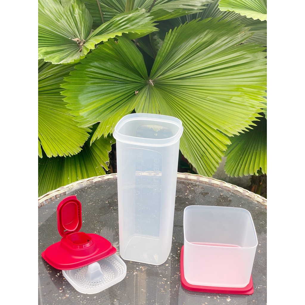 Bộ bình nước nhựa đựng nước lọc, ngâm siro Tupperware  Memberkit Tasty set gen 2 2l hộp vuông 1l có vạch chia dung tích