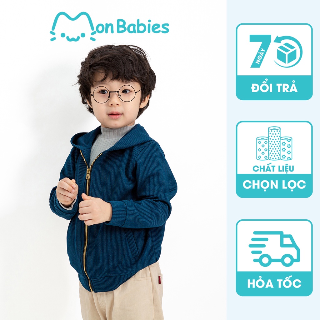 Áo khoác hè cho bé trai, áo hoác len cho bé trai có mũ chất len tăm cao cấp, thoáng khí, mát MonBabies AKT22W010