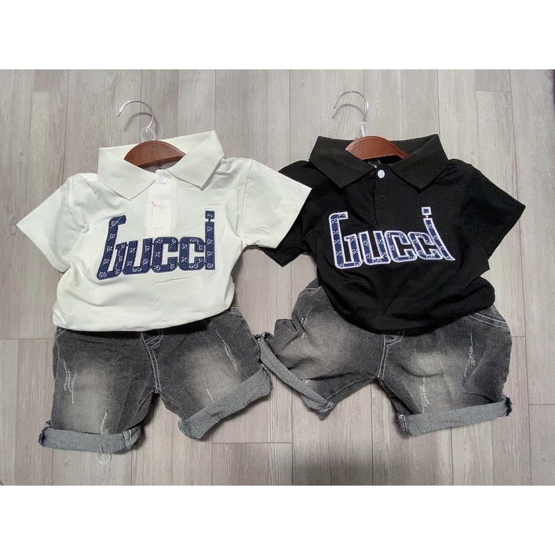 Set bộ áo polo gucci mix quần bò bé trai 12-20kg