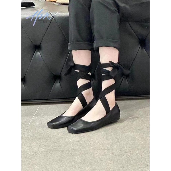 Giày Múa Ba Lê Đế Mềm Mũi Vuông Đan Dây Chéo Thời Trang Mùa Xuân 2023