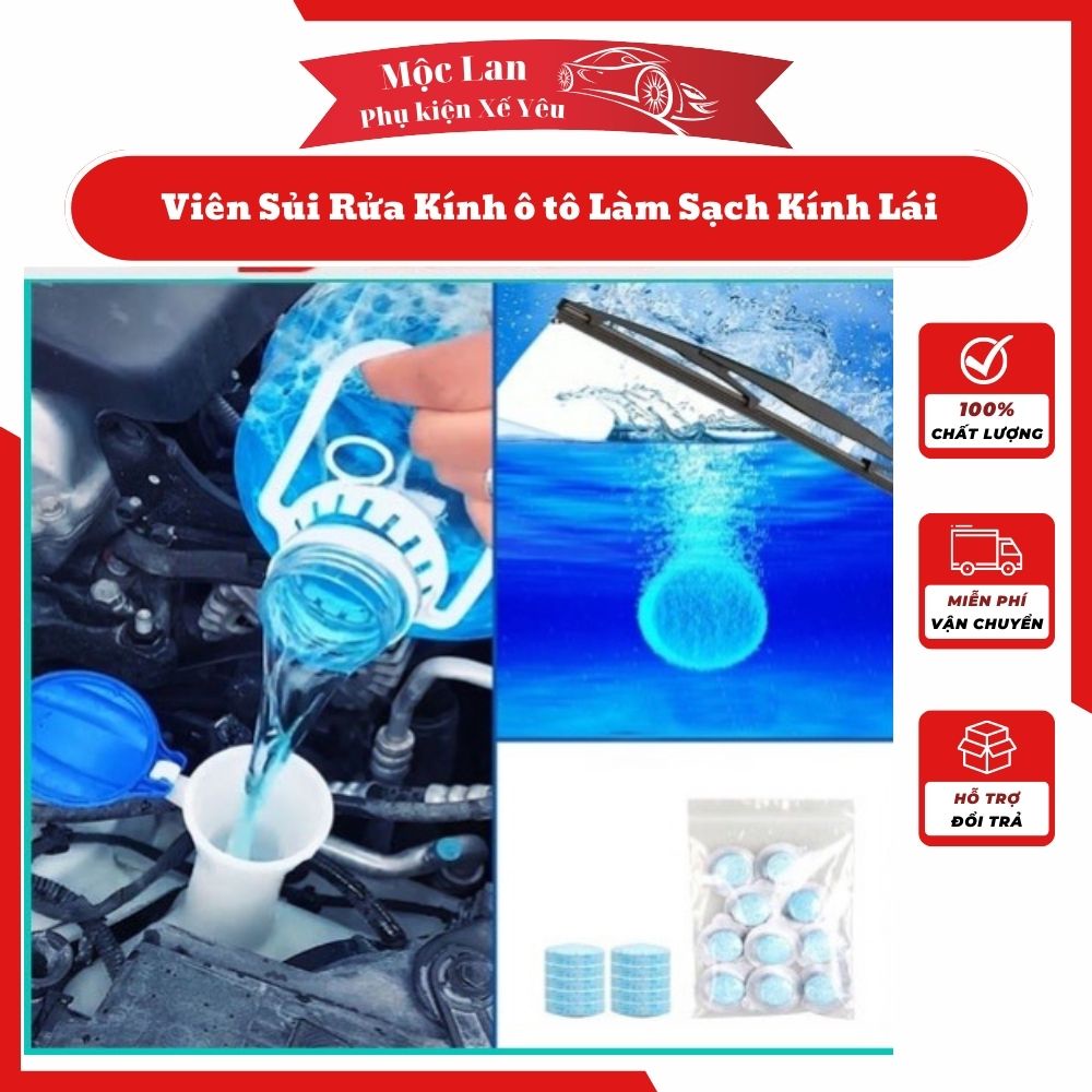 Viên sủi nén rửa kính xe ô tô tẩy siêu sạch tạo hiệu ứng lá sen chống bám nước mưa phụ kiện ô tô Mộc Lan