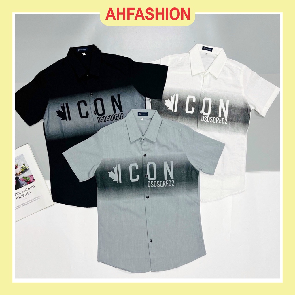 Áo sơ mi nam tay ngắn vải đũi hàn chất mềm mịn ép 3D mẫu mới 3 màu HOT TREND cao cấp-AHFASHION