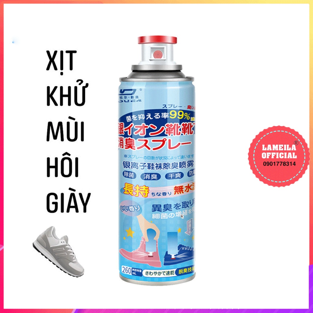 Chai Xịt Khử Mùi Hôi Giày Dép và Tất Chính Hãng Nano Bạc Khử mùi diệt vi khuẩn hiệu quả 260ml P0452