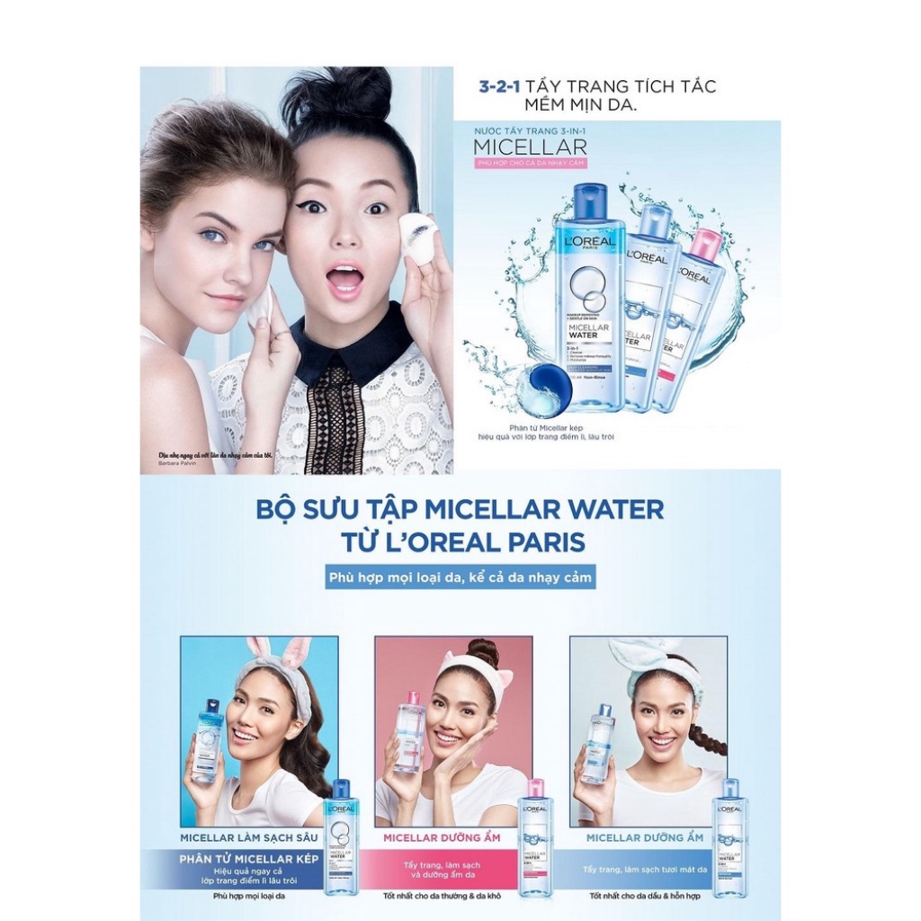Nước tẩy trang Loreal - L'Oreal Paris 3-in-1 Micellar Water mọi loại da 400ml