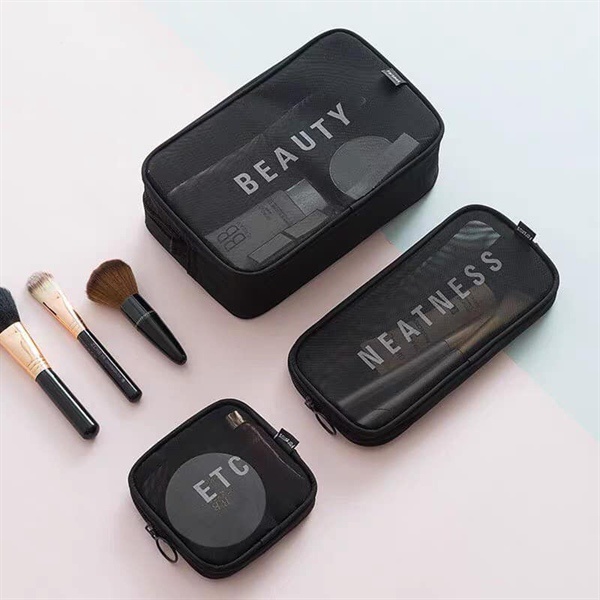 Set 3 Túi Đựng Mỹ Phẩm Du Lịch Vải Lưới, Túi Đựng Đồ Đa Năng Có Khóa Kéo Tiện Lợi