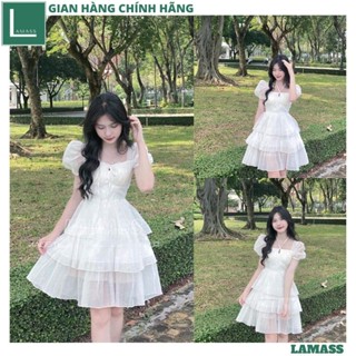  Váy công chúa cổ yếm 3 tầng bánh bèo bồng bềnh Đầm voan trắng 2 lớp tiểu thư điệu đà đi chơi đi tiệc cực xinh - LAMASS 