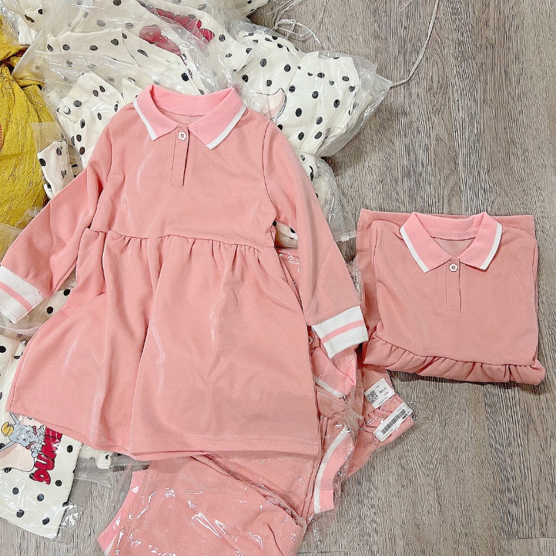Váy Thun Dài Tay PoLo Cho Bé Gái Màu Hồng Dễ Thương Phù Hợp  - Mã 710