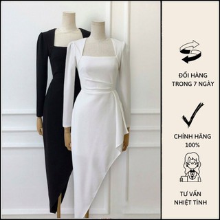 [Freeship] Đầm Body Tà Xéo Tay Dài Xếp Ly - T0646 Copines