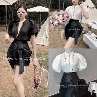 Set váy tafta thắt nơ váy, áo tay bồng đũi thiết kế sang chảnh cao cấp