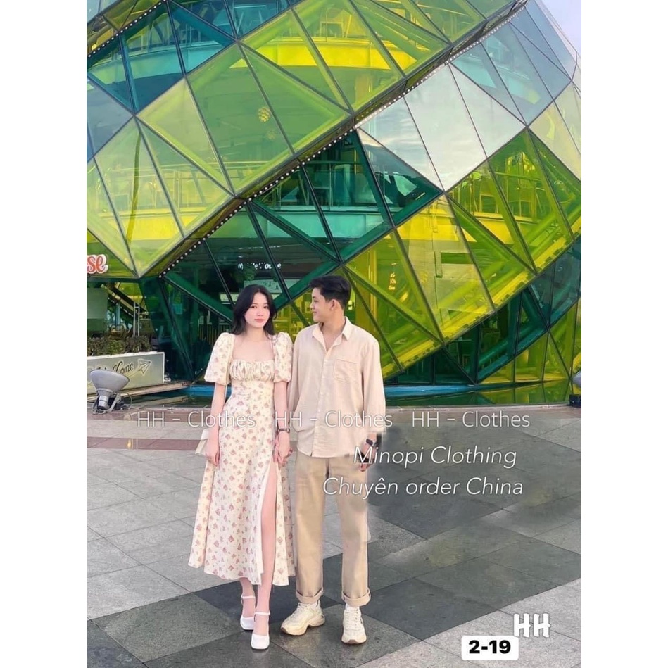 Đầm hoa nhí dáng dài cổ vuông tay bồng siêu xinh