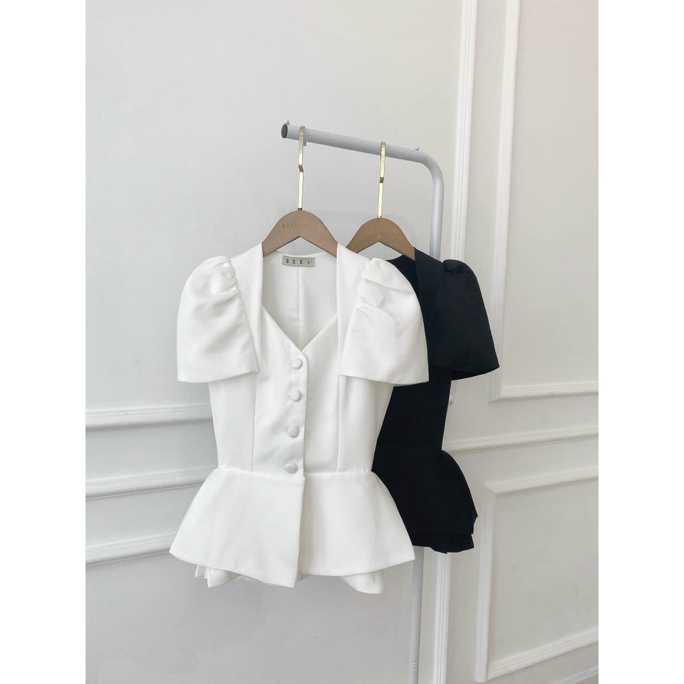 ( Chang Dress ) Áo Peplum Nút Bọc