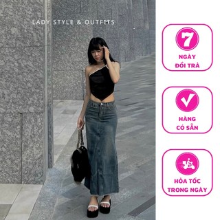 Chân váy jean dáng dài phong cách vintage lady style & outfits