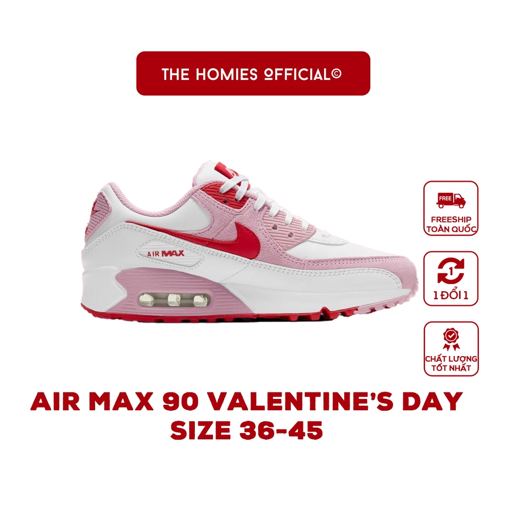 Giày Air Max 90 hồng Valentine's Day nam nữ cao cấp, giày sneakers màu hồng tình yêu cho cặp đôi