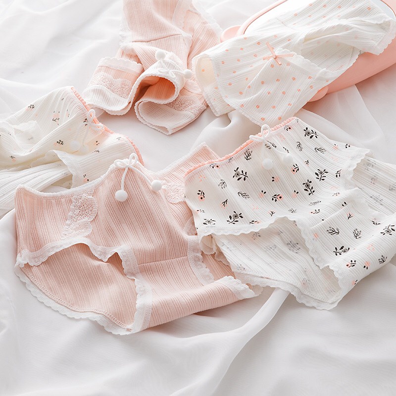 [HS06 Hàng mới] Quần lót nữ cao cấp, quần lót cho bé gái size đại cotton ren hồng điệu đà 35-60kg Maruka Fashion
