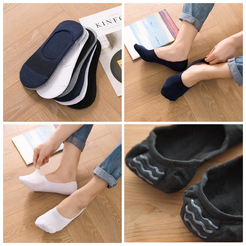 Vớ Lười Nam Tất Vô Hình Trơn Màu Lưới Silicon Chống Trượt Đi Giày Lười Sneaker Màu Đen Trắng Xám Xanh Mr.Cotton CN-U009