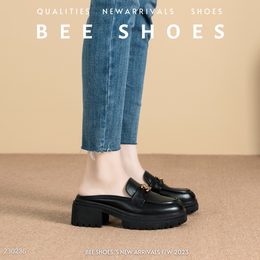SỤC BEESHOES NỮ MŨI TRÒN - SỤC NỮ ĐẾ CAO 7 PHÂN SẴN MÀU ĐEN 230236