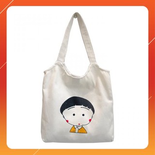 Túi tote vải canvas đeo chéo đi học in hình nhóc Tỳ size 36cm có dây kéo miệng túi vừa tập vở đi học T422