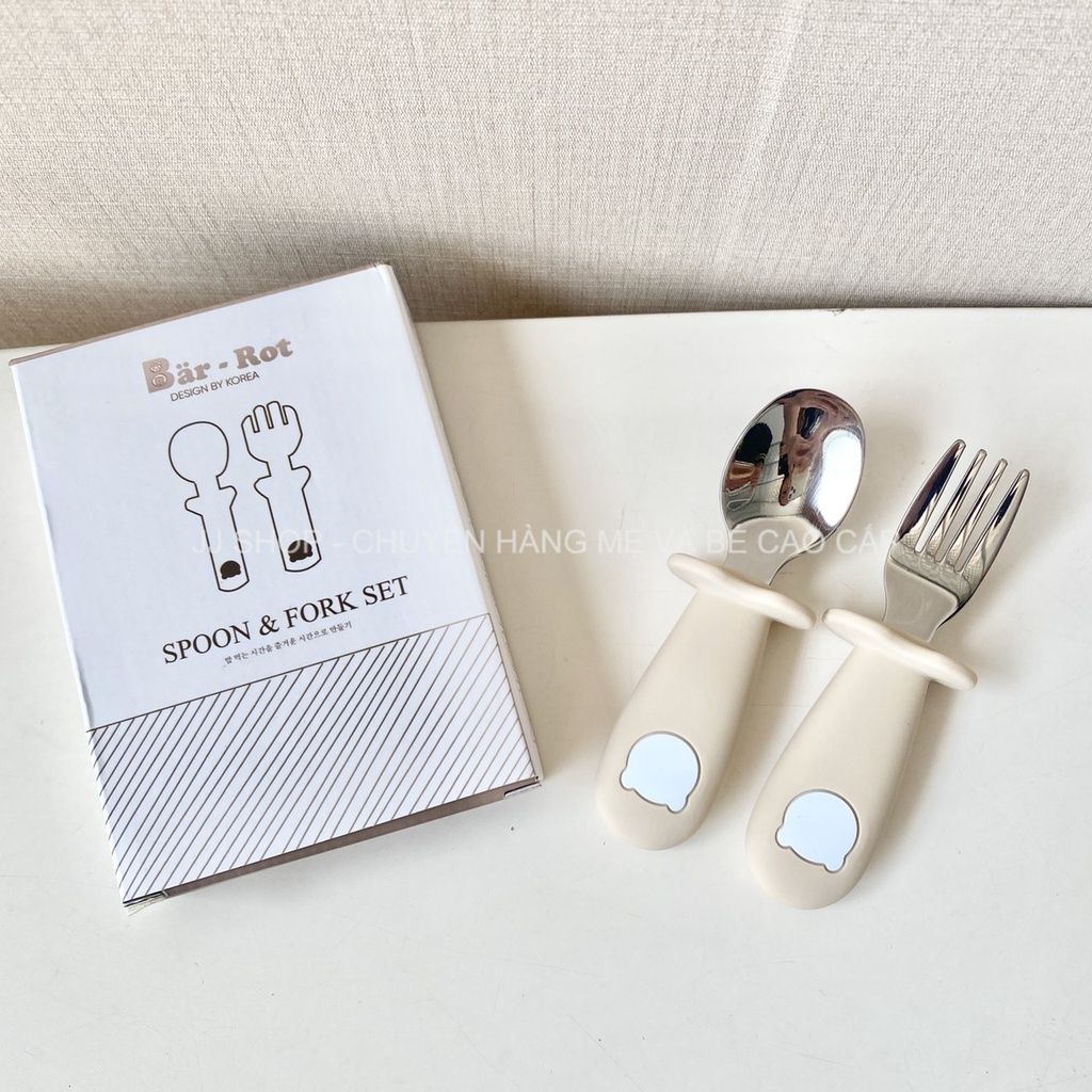Set Muỗng Nĩa Quai Cầm Silicon BARROT Cho Bé