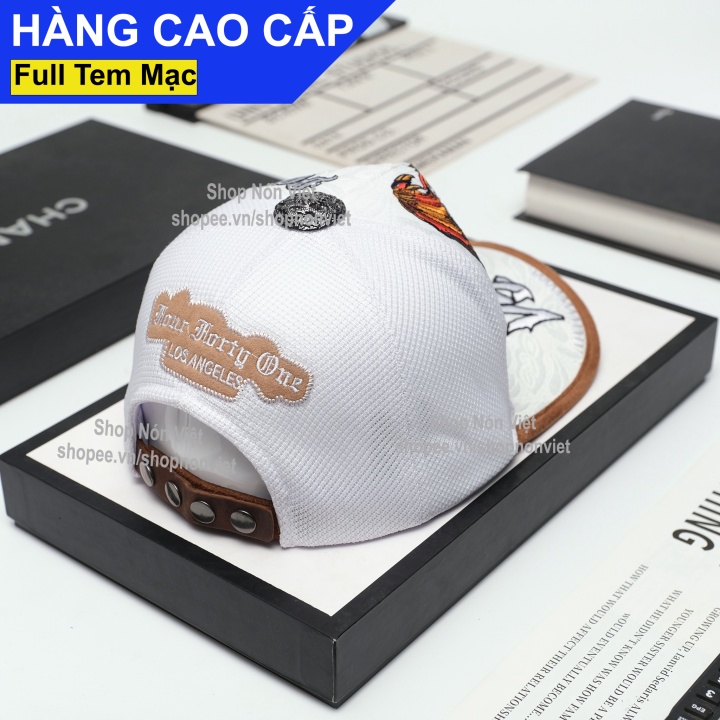 Mũ Lưỡi Trai Nón Kết Thêu Song Gà Đá Chiến Kê Lớn Nổi Chóp Nón Có Nút Thép Hình Rồng Màu Trắng Phối Lưới Trắng For