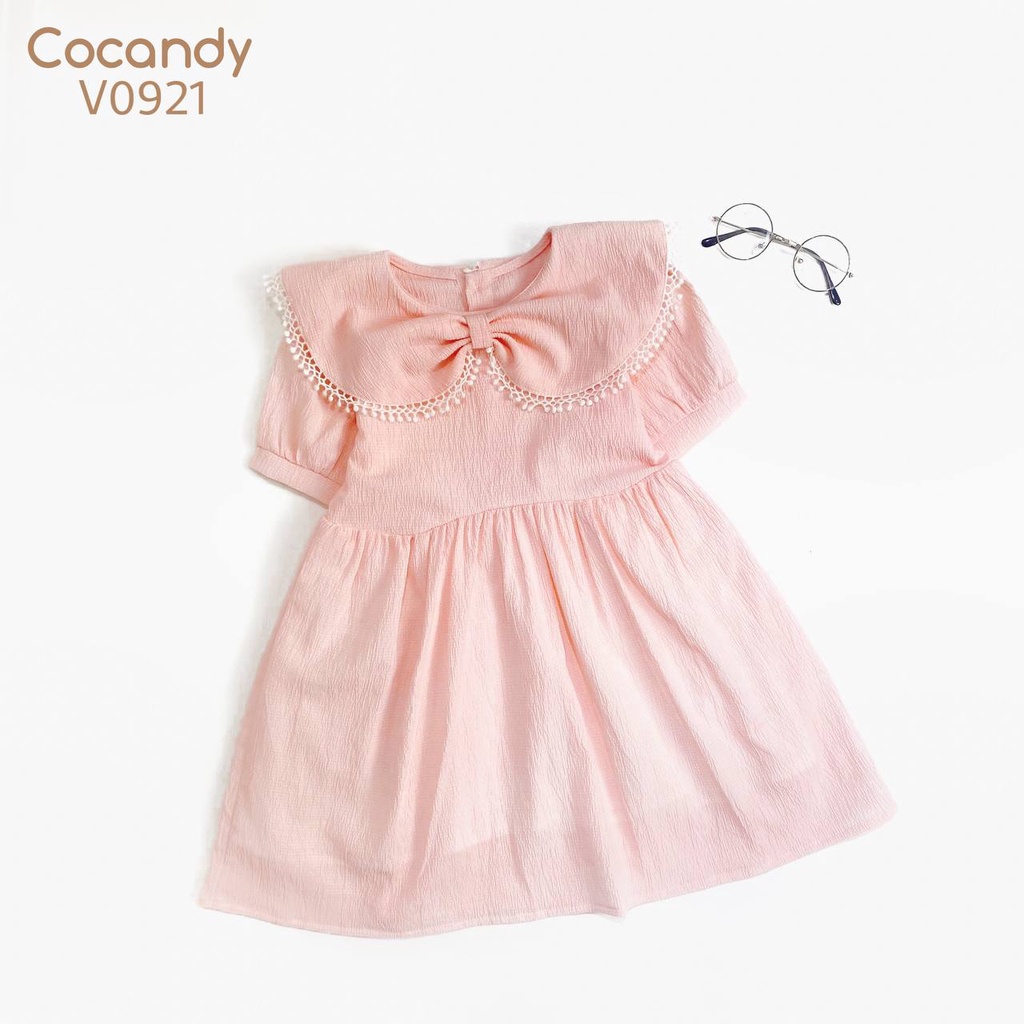 Váy cộc hồng trơn cổ nơ cho bé của cocandy mã v0921 - ảnh sản phẩm 1