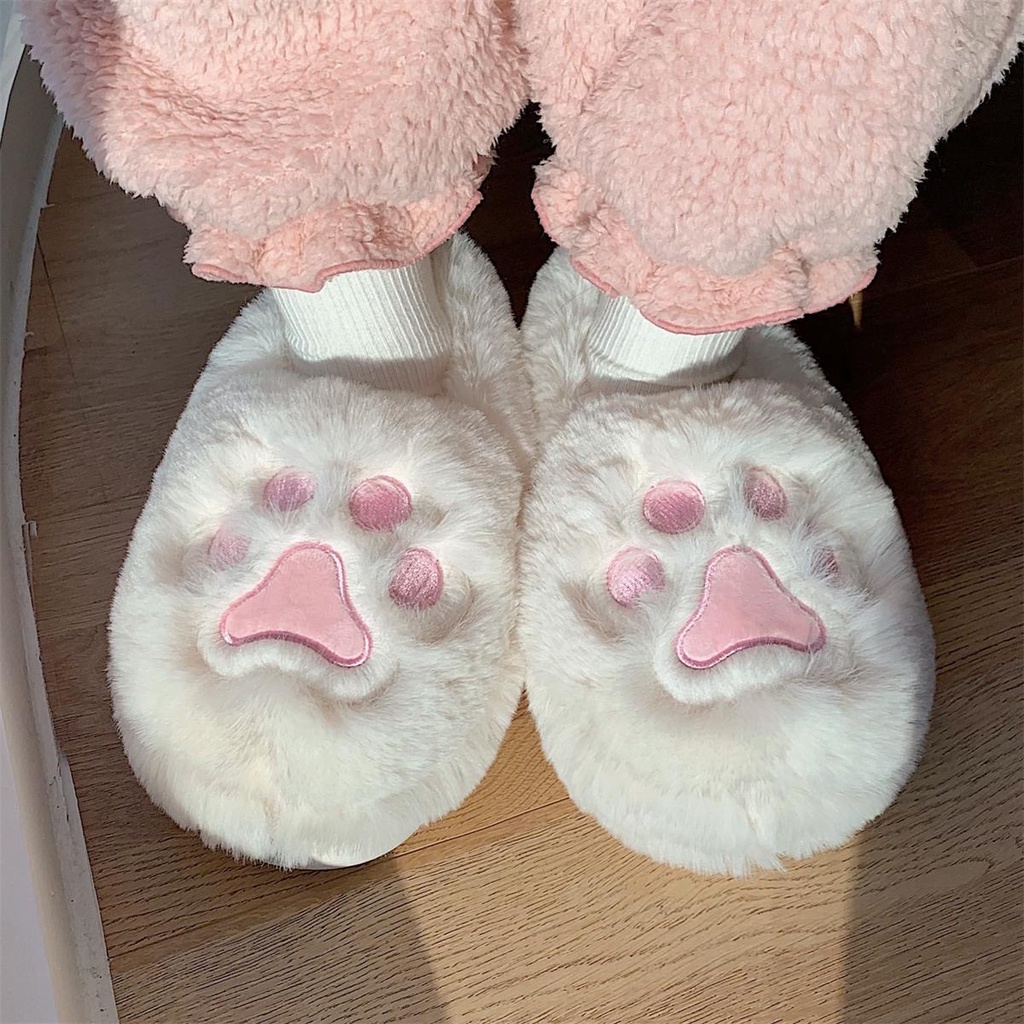 Babyfair Cat Paw Sang Trọng Dép Đáng Yêu Ấm Áp Mềm Mại Thoải Mái Nữ Lông Đi Trong Nhà