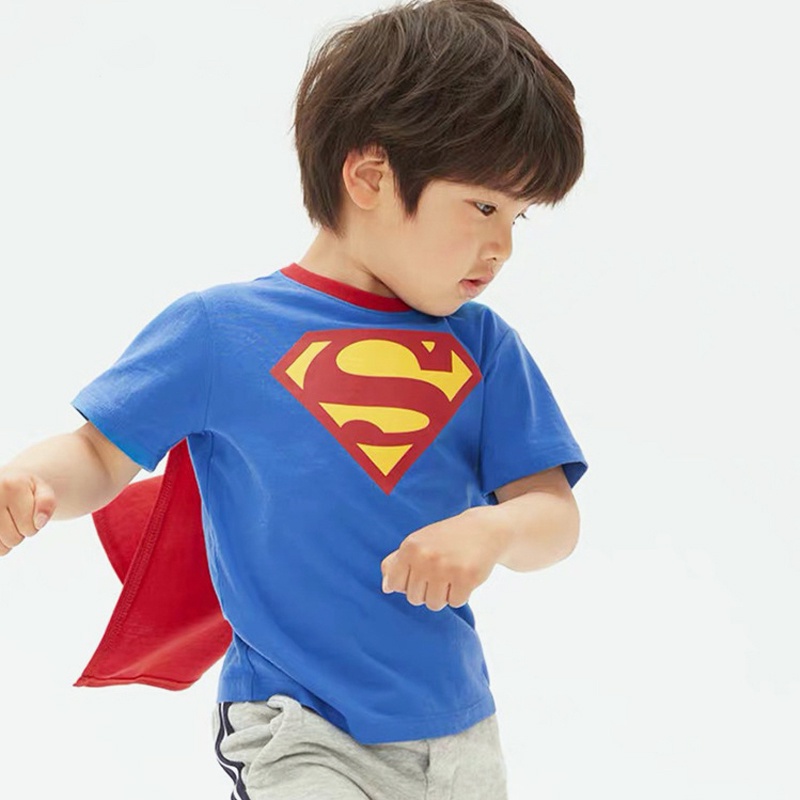 Áo thun bé trai siêu nhân người dơi DINOKING Áo phông trẻ em ngắn tay tặng kèm áo choàng chất cotton hè cho bé AT21