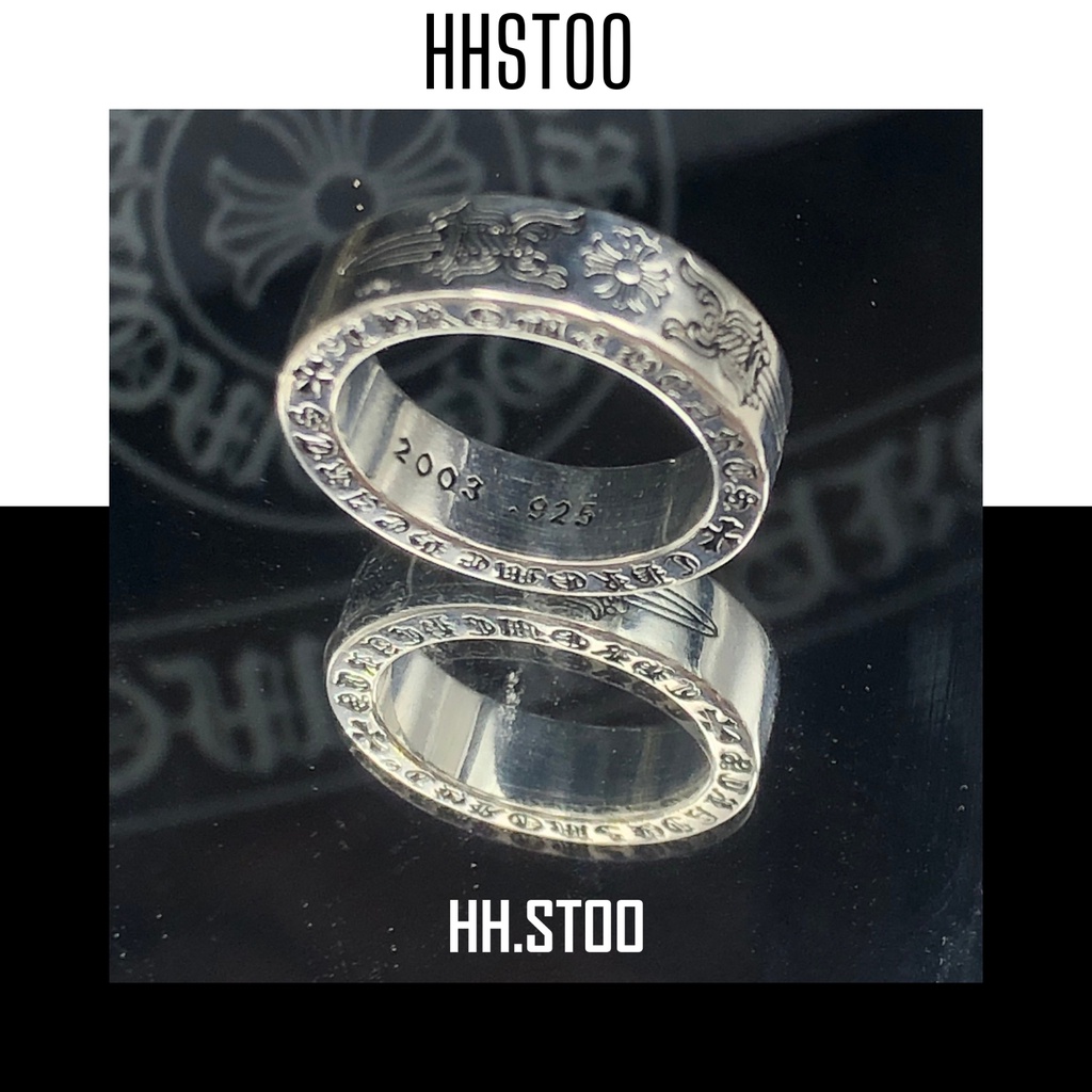 Nhẫn chrome heart , nhẫn bạc unisex, nhẫn bạc đôi , trang sức bạc HHST00 Mã N010