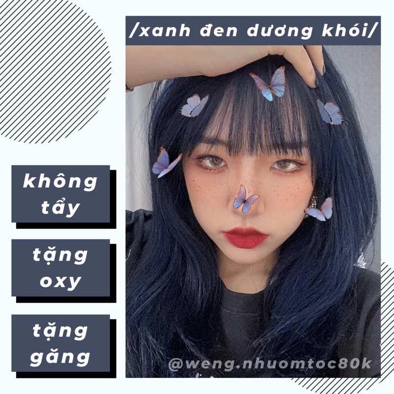 Sét Thuốc Nhuộm Tóc Xanh Đen Dương Đen Kèm OXI +Gang Tay