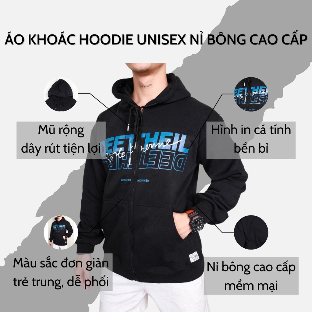 Áo Khoác Hoodie Vải Nỉ Cotton Phom Rộng Khóa Kéo Nam Nữ Trẻ Trung Thu Đông