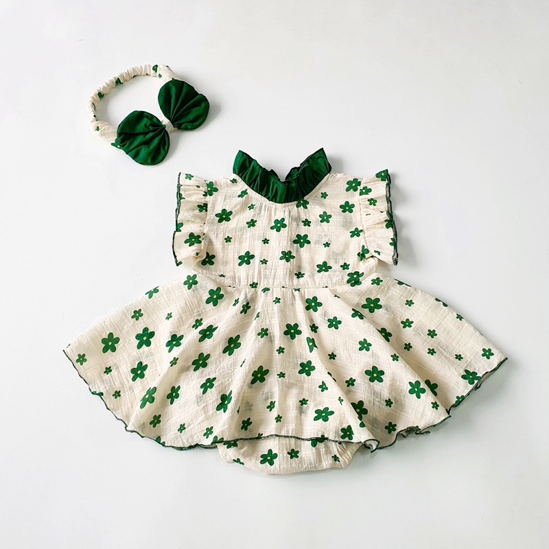 Bodysuit Váy Cánh Tiên, Body Váy Hoa Xanh Xinh Xắn Cho Bé Gái Sơ Sinh Đến 2 Tuổi