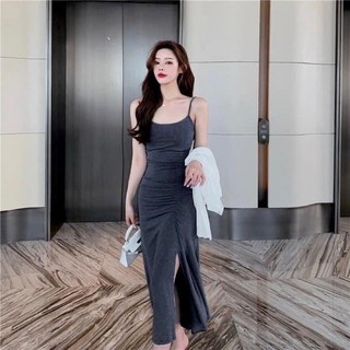 Đầm dự tiệc dạo phố thời trang ôm dáng xẻ tà kèm khoác thun gân cao cấp