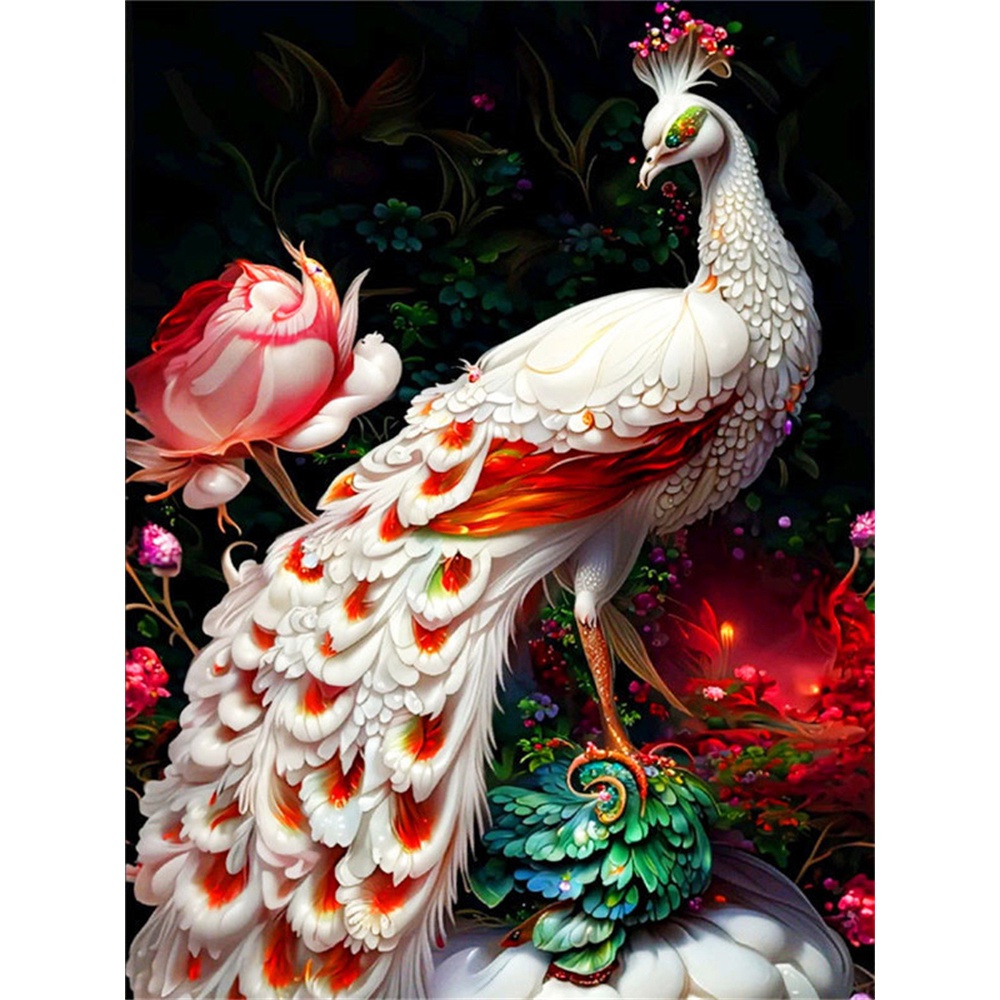 Tranh Thêu Chữ Thập Thủ Công 14CT 11CT Hình Chim Công Bằng Vải Canvas