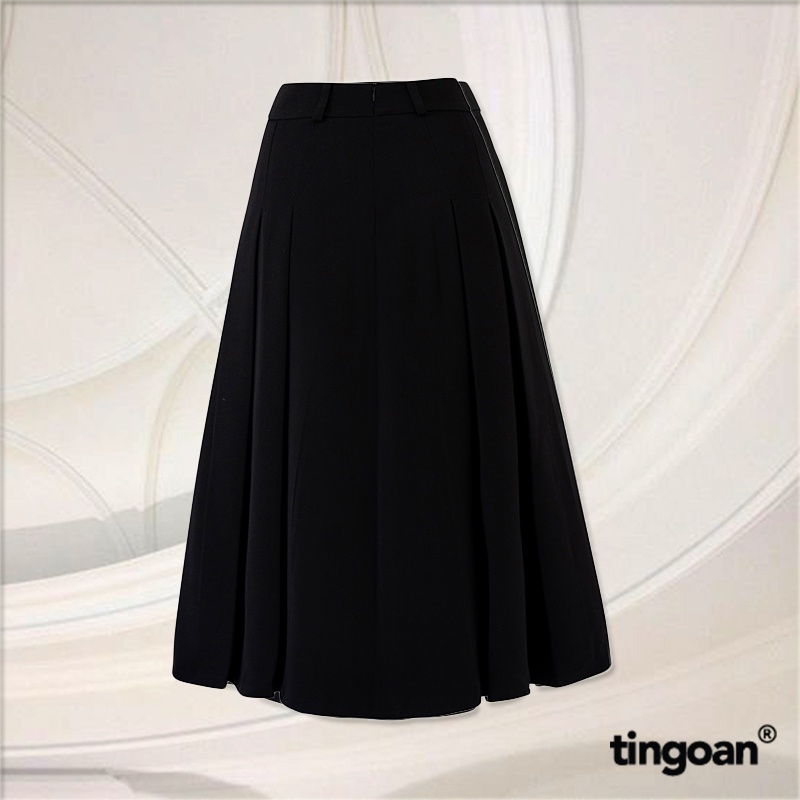 TINGOAN® - Chân váy dài cạp cao đen xếp ly trước QIN QIN LONG SKIRT/BL