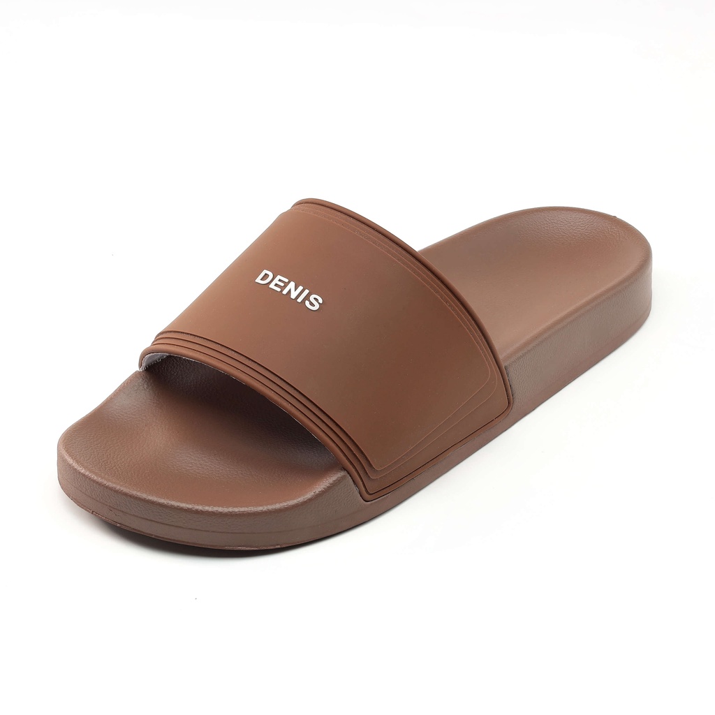 Dép quai ngang Denis Unisex Slipper DT06 đế PU quai PVC màu nâu chữ trắng Ngoài trời