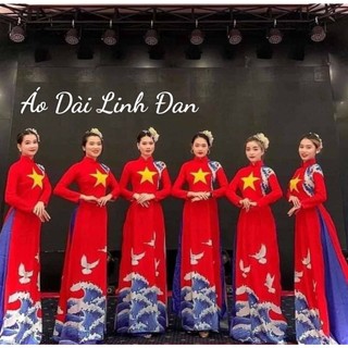 Áo dài in 3D cờ đỏ sao vàng, đồng phục áo dài đỏ sao vàng - Áo Dài Linh Đan