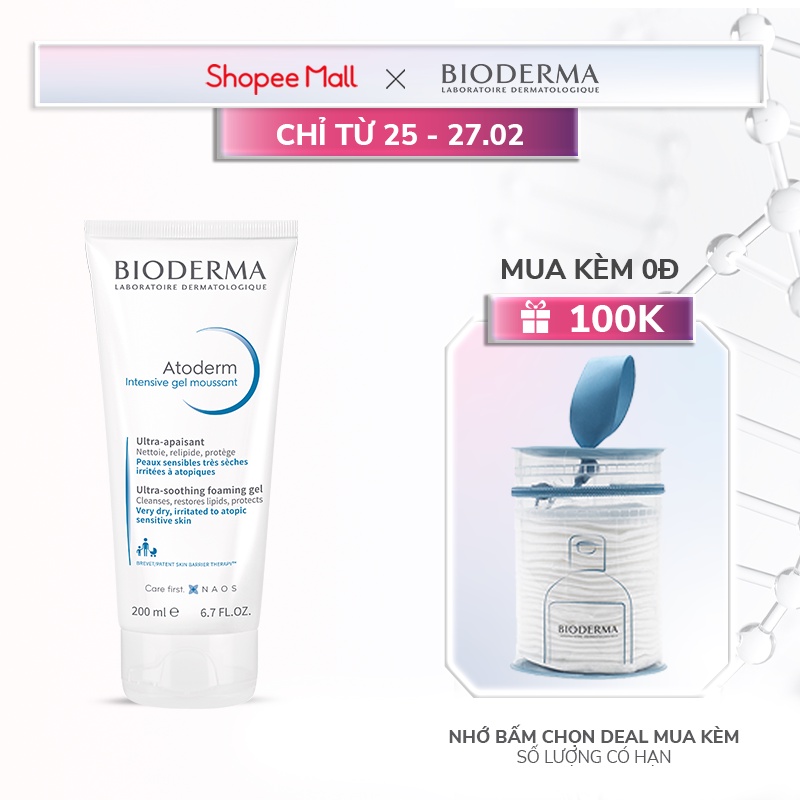 Gel làm sạch dịu nhẹ cho da rất khô , nhạy cảm dễ bị kích ứng Bioderma Atoderm Intensive Gel Moussant - 200ml