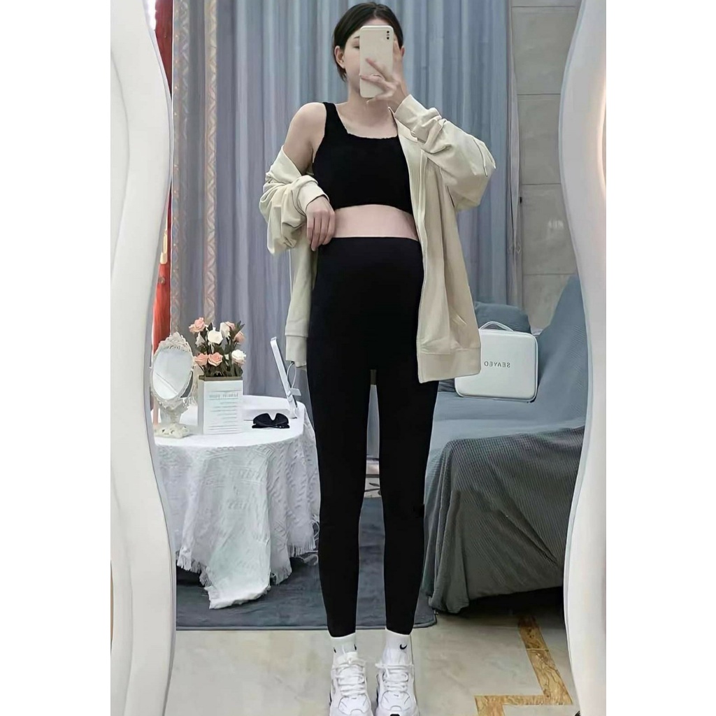 Quần legging bầu dài siêu co dãn, cạp tròn không đáp bụng, có chun chỉnh
