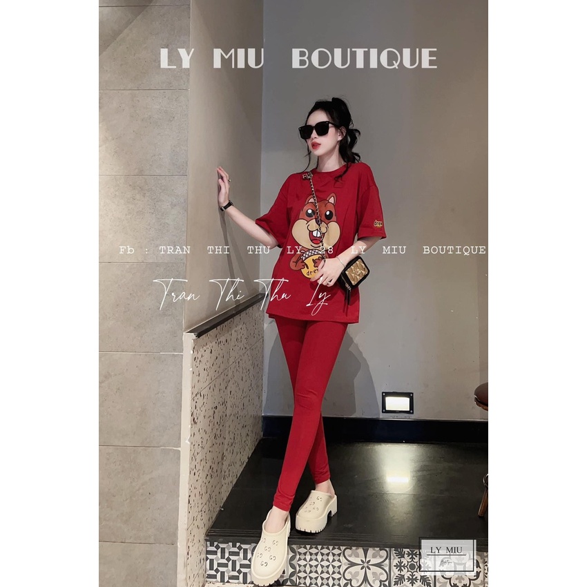 [3.3 Sales Freeship] Set bộ thun in hình con sóc áo from rộng phối quần ôm dài, set bộ thể thao nữ nhiều màu sắc mtb