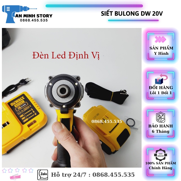 Máy Siết BuLong Dw CAO CẤP - 20V Không Chổi Than - Máy Có 3 Đèn Led