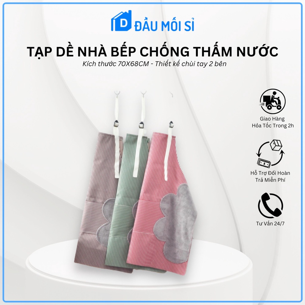 Tạp dề kẻ hoa tạp dề chống thấm nước có khăn lau tay bên màu ngẫu nhiên từ Khodaumoisi