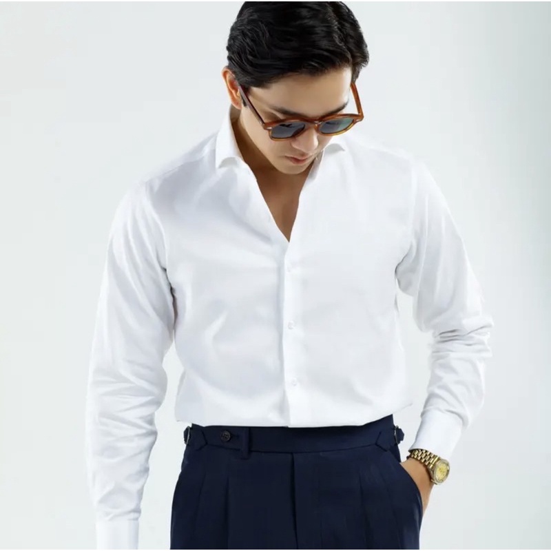 SƠ MI TRẮNG SỢI TRE CỔ CUTAWAY